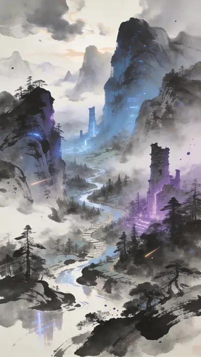 The Lord Of The Rings inspired high-resolution digital painting of an epic fantasy valley.